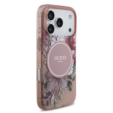 iPhone 17 Pro Guess IML Flowers cover med perlerem - Pink