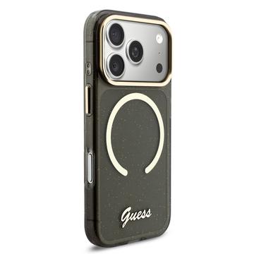 iPhone 17 Pro Guess IML Glitter Script Rem Cover - MagSafe-kompatibelt - Sort