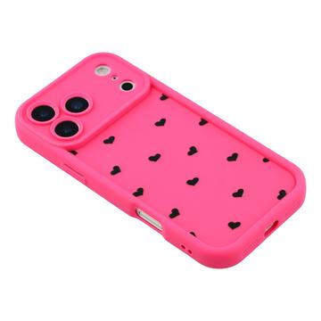 iPhone 17 Pro stødsikkert TPU-cover med hjertemønster og forhøjede kanter - Hot Pink