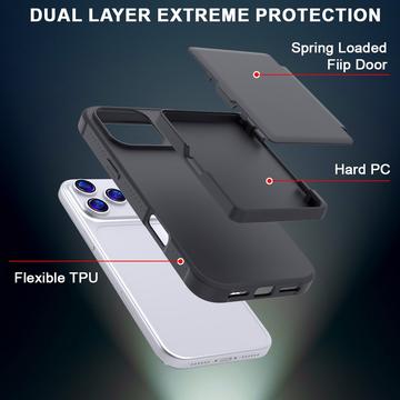 iPhone 17 Pro Hybrid Cover med Spejl og Kortholder - Sort