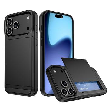iPhone 17 Pro Hybrid Cover med Glidende Kortslot - Sort