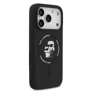 iPhone 17 Pro Karl Lagerfeld Karl and Choupette MagSafe Cover i flydende silikone - Sort