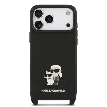 iPhone 17 Pro Karl Lagerfeld Saffiano Crossbody Metal Karl & Choupette Cover - Sort