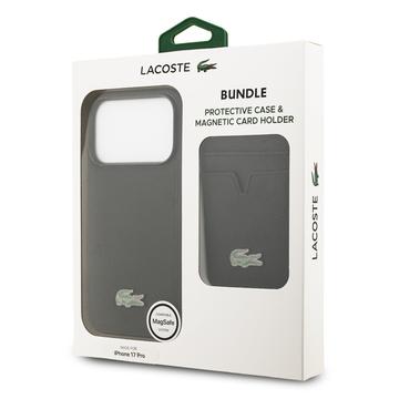 iPhone 17 Pro Lacoste Iconic Petit Pique MagSafe cover og magnetisk kortholder - Sort