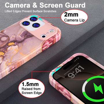 iPhone 17 Pro luksus marmor hybrid cover - lilla / guld