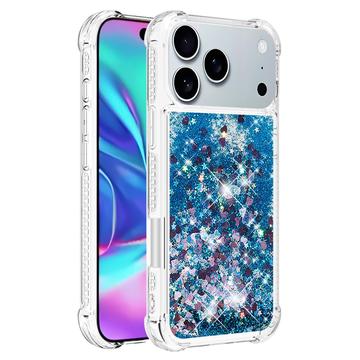 iPhone 17 Pro Max Glitter Quicksand TPU Cover - Blå hjerter