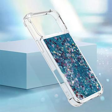 iPhone 17 Pro Max Glitter Quicksand TPU Cover - Blå hjerter