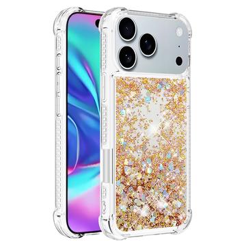 iPhone 17 Pro Max Glitter Quicksand TPU Cover - Guldhjerter