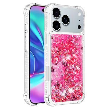 iPhone 17 Pro Max Glitter Quicksand TPU Cover - Lyserøde hjerter