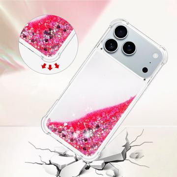 iPhone 17 Pro Max Glitter Quicksand TPU Cover - Lyserøde hjerter