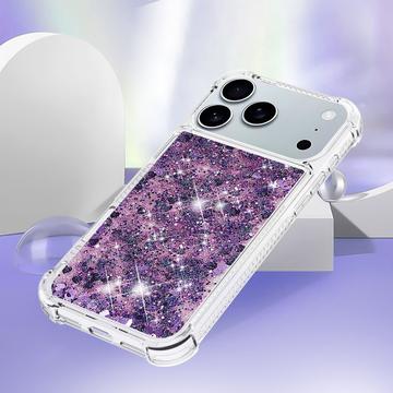 iPhone 17 Pro Max Glitter Quicksand TPU Cover - Lilla hjerter