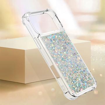 iPhone 17 Pro Max Glitter Quicksand TPU Cover - Sølvhjerter