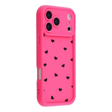 iPhone 17 Pro Max stødsikkert TPU-cover med hjertemønster og forhøjede kanter - Hot Pink
