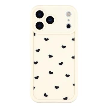 iPhone 17 Pro Max stødsikkert TPU-cover med hjertemønster og forhøjede kanter - hvid