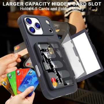 iPhone 17 Pro Max Hybrid Cover med Spejl og Kortholder - Sort