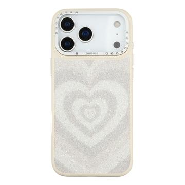 iPhone 17 Pro Max Jaucase magnetisk hybrid-cover med hjertemønster - hvid