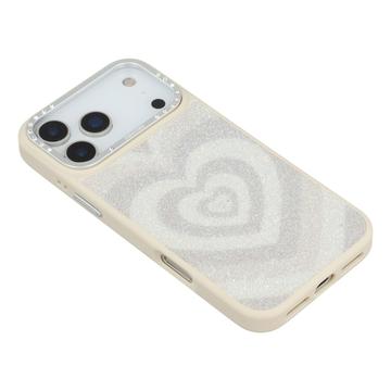 iPhone 17 Pro Max Jaucase magnetisk hybrid-cover med hjertemønster - hvid