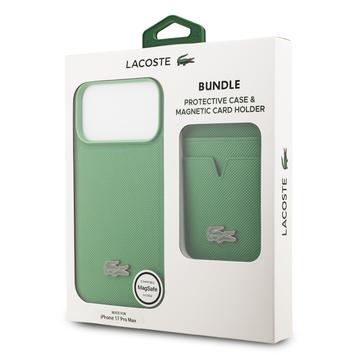 iPhone 17 Pro Max Lacoste Iconic Petit Pique MagSafe cover og magnetisk kortholder - Grøn