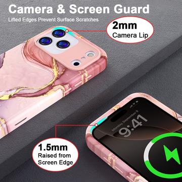 iPhone 17 Pro Max luksus marmor hybrid cover - pink / guld