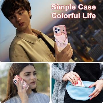 iPhone 17 Pro Max luksus marmor hybrid cover - pink / guld