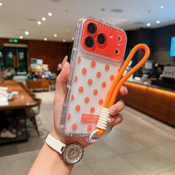 iPhone 17 Pro Max PC / TPU Cover med linsefilm og rem - Polka Dot - Orange