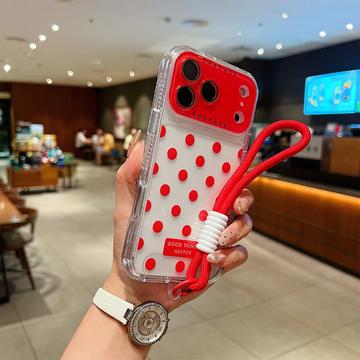iPhone 17 Pro Max PC / TPU Cover med linsefilm og rem - Polka Dot - Rød