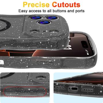 iPhone 17 Pro Max Wave-Edge Laser Glitter MagSafe Cover - Gennemsigtig sort