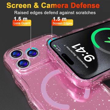 iPhone 17 Pro Max Wave-Edge Laser Glitter MagSafe Cover - Gennemsigtig pink