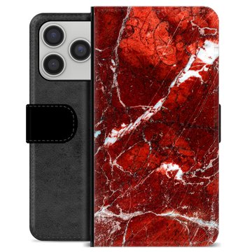 iPhone 17 Pro Premium Flip Cover med Pung - Rød Marmor