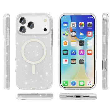 iPhone 17 Pro Stylish Glitter Series Hybrid Cover - MagSafe kompatibel - Hvid