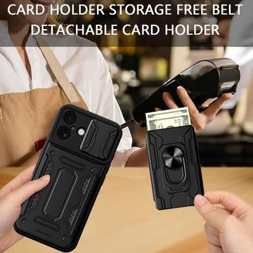 iPhone 17 Roterende Ring Hybrid Cover med Kameraskjold - Sort