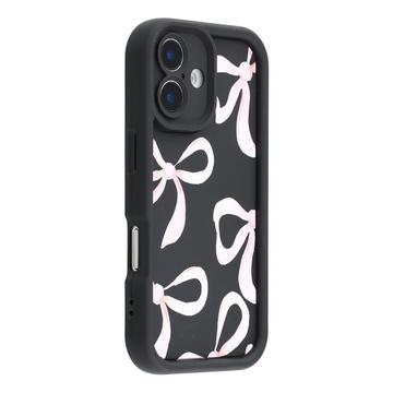 iPhone 17 Stilfuldt stødsikkert TPU cover med forhøjede kanter - sort / stor sløjfe