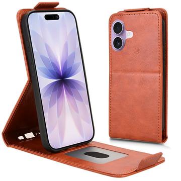 iPhone 17 lodret flip-etui med stativ - Brun