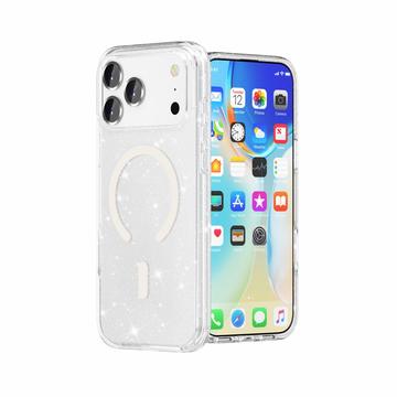iPhone 18 Pro Max Stylish Glitter Series Hybrid Cover - MagSafe kompatibel - Hvid