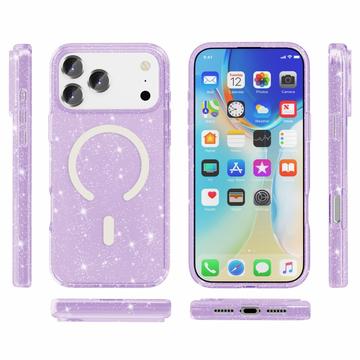 iPhone 18 Pro Stylish Glitter Series Hybrid Cover - MagSafe kompatibel - Lilla