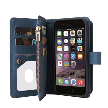 iPhone 6/7/8/SE (2020)/SE (2022) Flip Cover m. strop, pung og kortholdere - blå