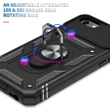 iPhone 6/6S/7/8/SE (2020)/SE (2022) Hybrid Cover med Metalstativ - Sort