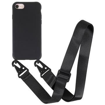 iPhone 7/8/SE (2020)/SE (2022) fleksibelt etui med skulderrem - sort