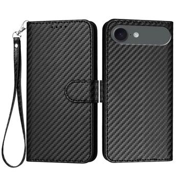 iPhone Air Premium Wallet-etui med rem - kulfiberstruktur - kulsort