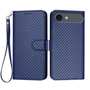 iPhone Air Premium Wallet-etui med rem - kulfiberstruktur - Kulstofblå