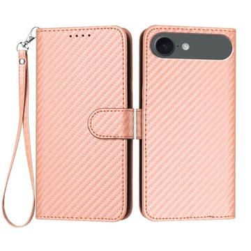 iPhone Air Premium Wallet-etui med rem - kulfiberstruktur - Kulstoflyserød