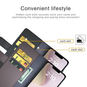 iPhone 16e/17e Læderpung med Stativ - Sort