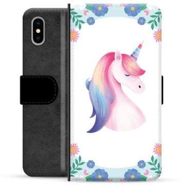 iPhone X / iPhone XS Premium Flip Cover med Pung - Enhjørning