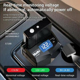 2-i-1 65W hurtig biloplader og 2000mAh powerbank med lommelygte - sort
