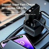 2-i-1 65W hurtig biloplader og 2000mAh powerbank med lommelygte - sort