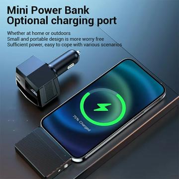 2-i-1 65W hurtig biloplader og 2000mAh powerbank med lommelygte - sort