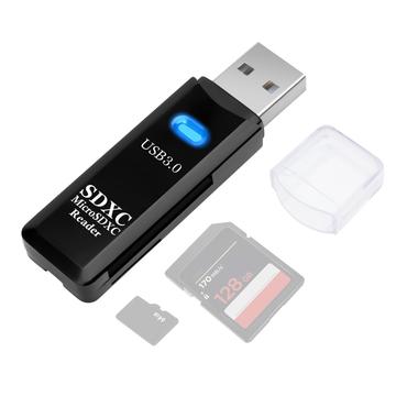 2-i-1 USB-A 3.0 Til SD / TF Kortlæser - sort