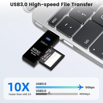 2-i-1 USB-A 3.0 Til SD / TF Kortlæser - sort