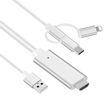 3-i-1 HDMI Kabel - Lightning, Type-C, MicroUSB