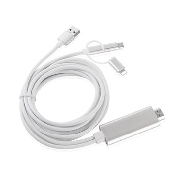 3-i-1 HDMI Kabel - Lightning, Type-C, MicroUSB